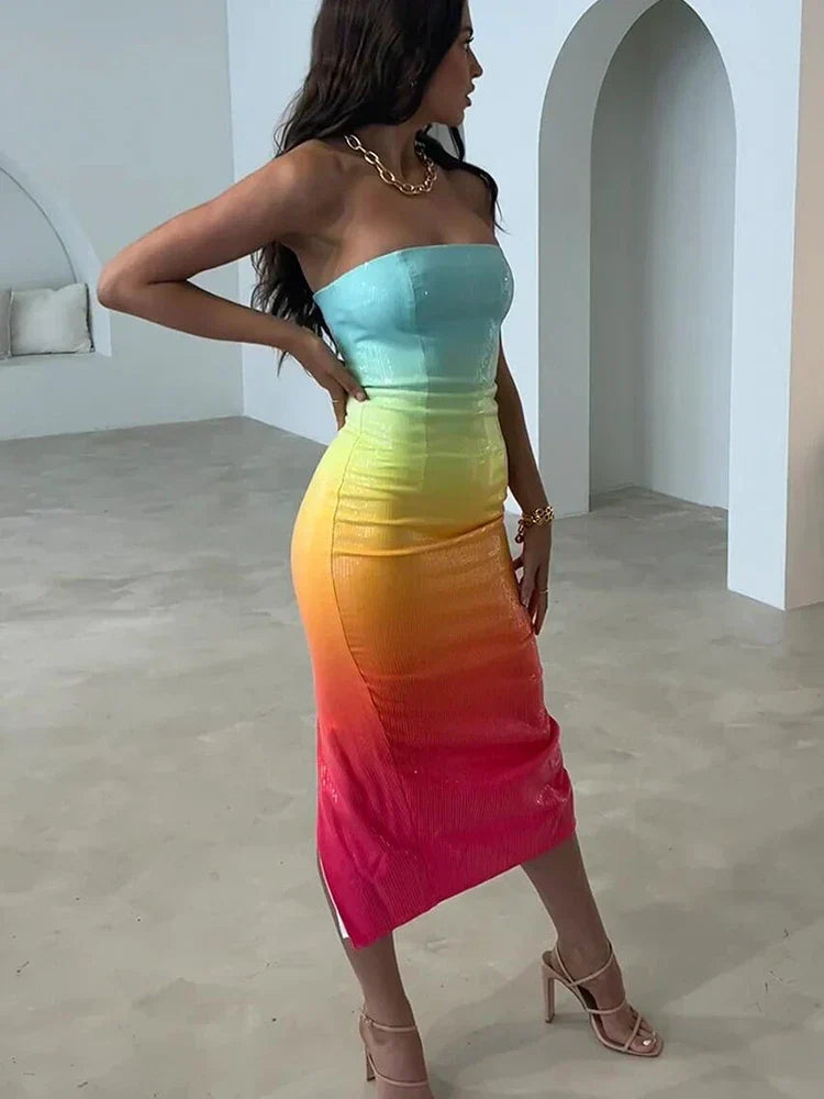 Sequin Ombre Midi Dress Mssaz Desses