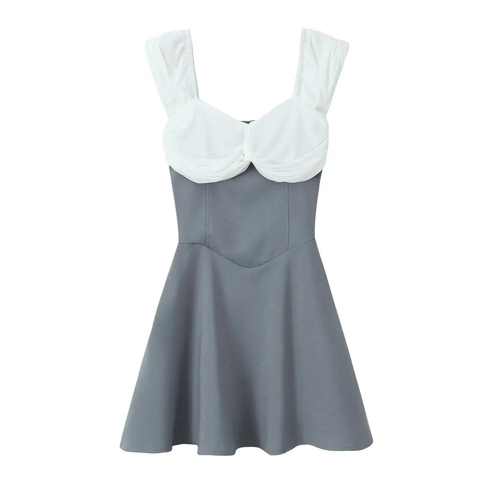Contrast Slash Shoulder Elastic Back Mini Dress Mssaz Desses