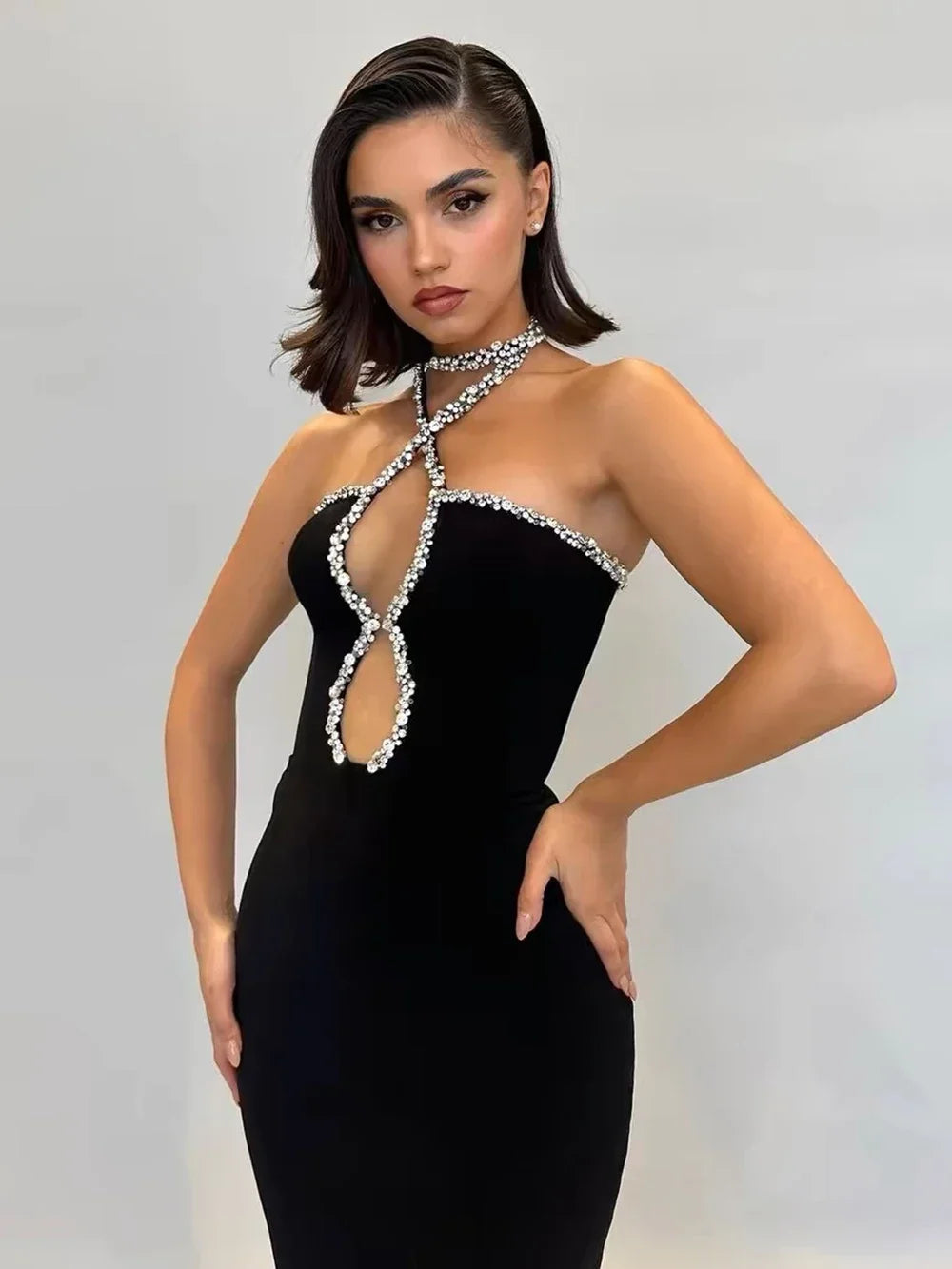 Black Diamond Strapless Maxi Bandage Dress Mssaz Desses