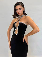 Black Diamond Strapless Maxi Bandage Dress Mssaz Desses