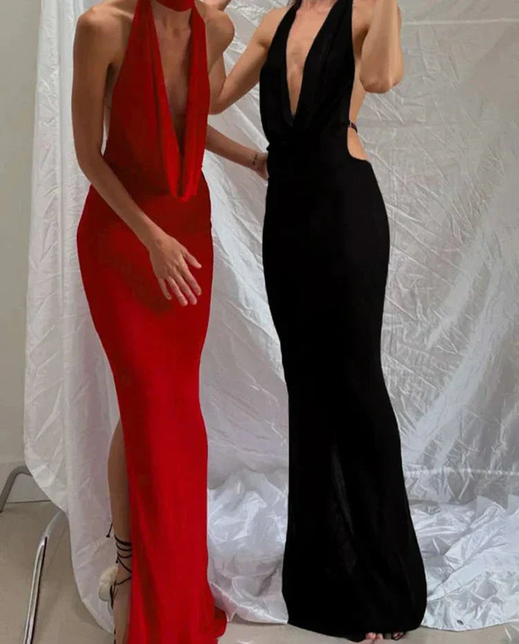 Halter Low Swinging Neck Maxi Dress Mssaz Desses