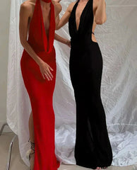 Halter Low Swinging Neck Maxi Dress Mssaz Desses