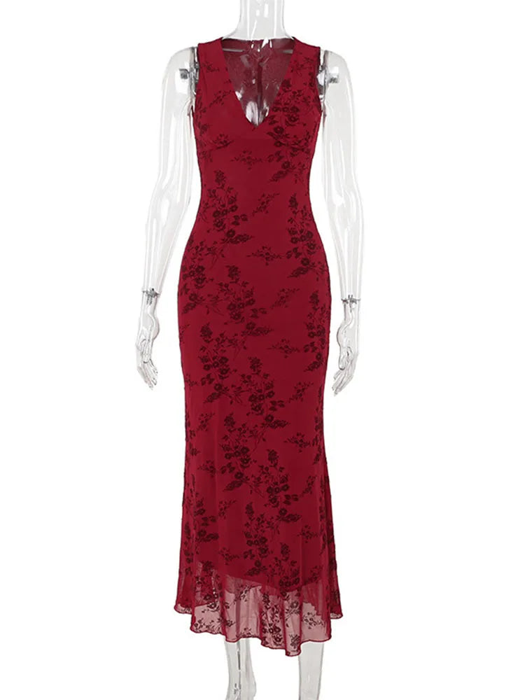 Printed Floral Sleeveless Long Dress Mssaz Desses