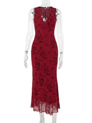 Printed Floral Sleeveless Long Dress Mssaz Desses