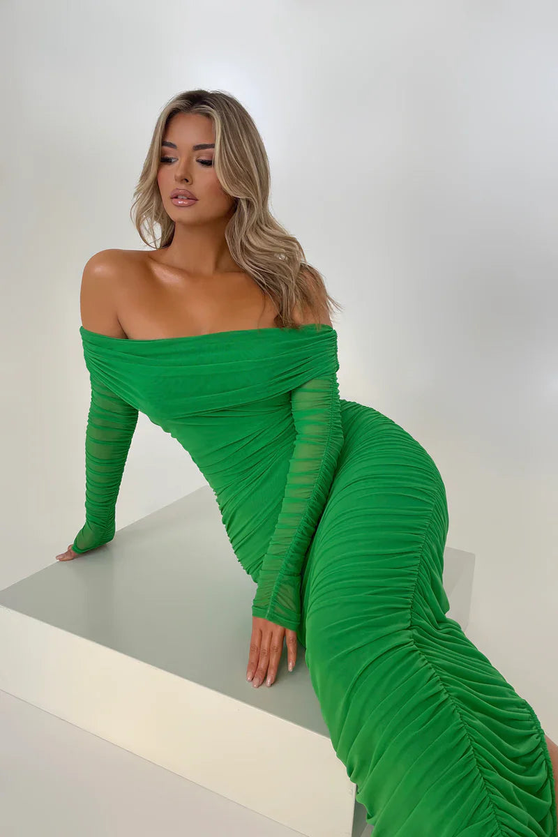 Off-shoulder Slash Neck Solid Maxi Dress Mssaz Desses