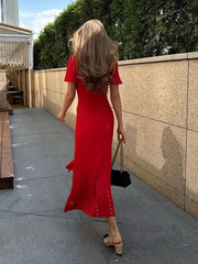 Ribbed Contrast Collar Short Sleeve Buttoned Midi Dress Mssaz Desses
