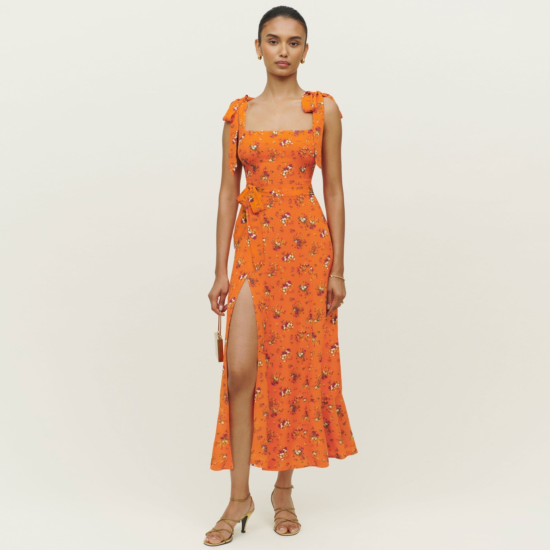 Green Basic Vintage Beach Tank Elegant Retro Floral Long Vestidos Belt Yellow Mssaz Desses