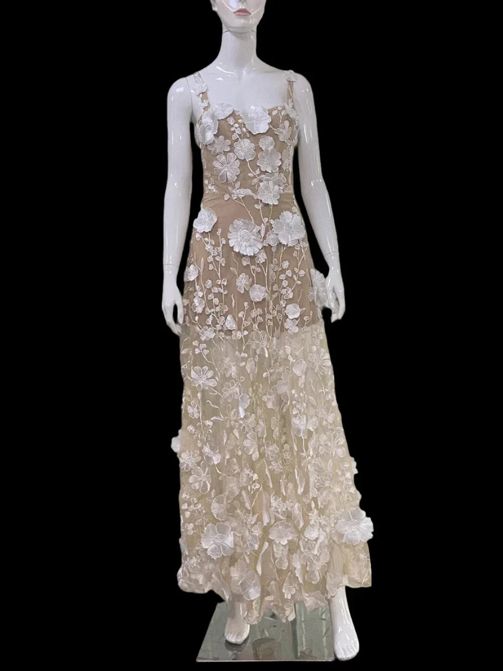 Floral Embroidered Mesh Maxi Dress Mssaz Desses