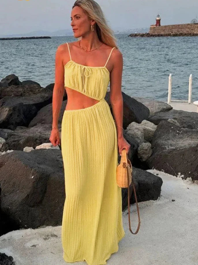 Lace Up Solid Color Open Back Long Dress Mssaz Desses