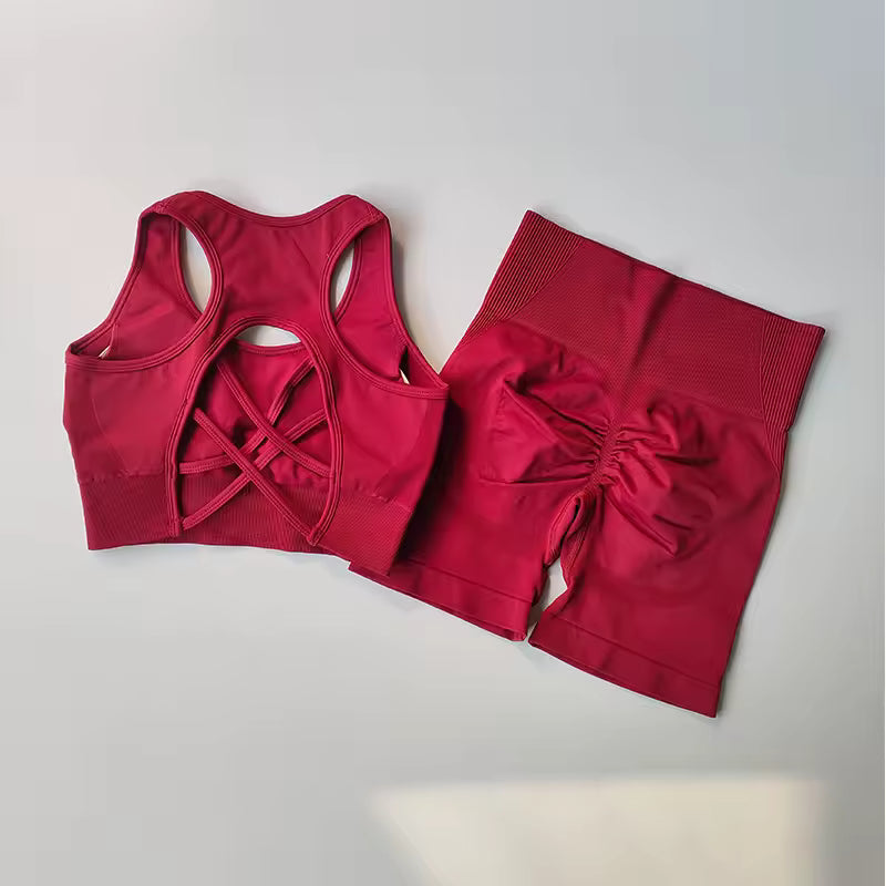 Seamless Sport Bra High Waist Sports Shorts Gym Fitness Sleeveless Workout Suit Mssza