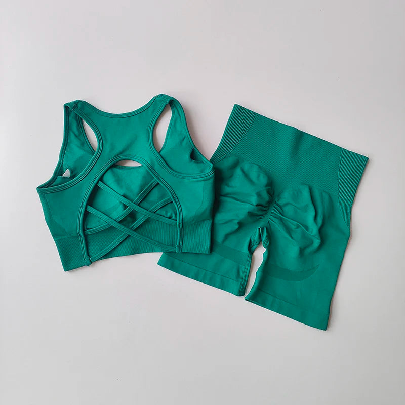 Seamless Sport Bra High Waist Sports Shorts Gym Fitness Sleeveless Workout Suit Mssza