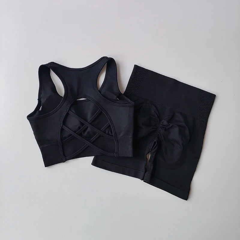 Seamless Sport Bra High Waist Sports Shorts Gym Fitness Sleeveless Workout Suit Mssza