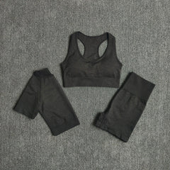 Seamless Three Pieces Yoga Set Workout Bra Crop Top Sports Suits Mssza