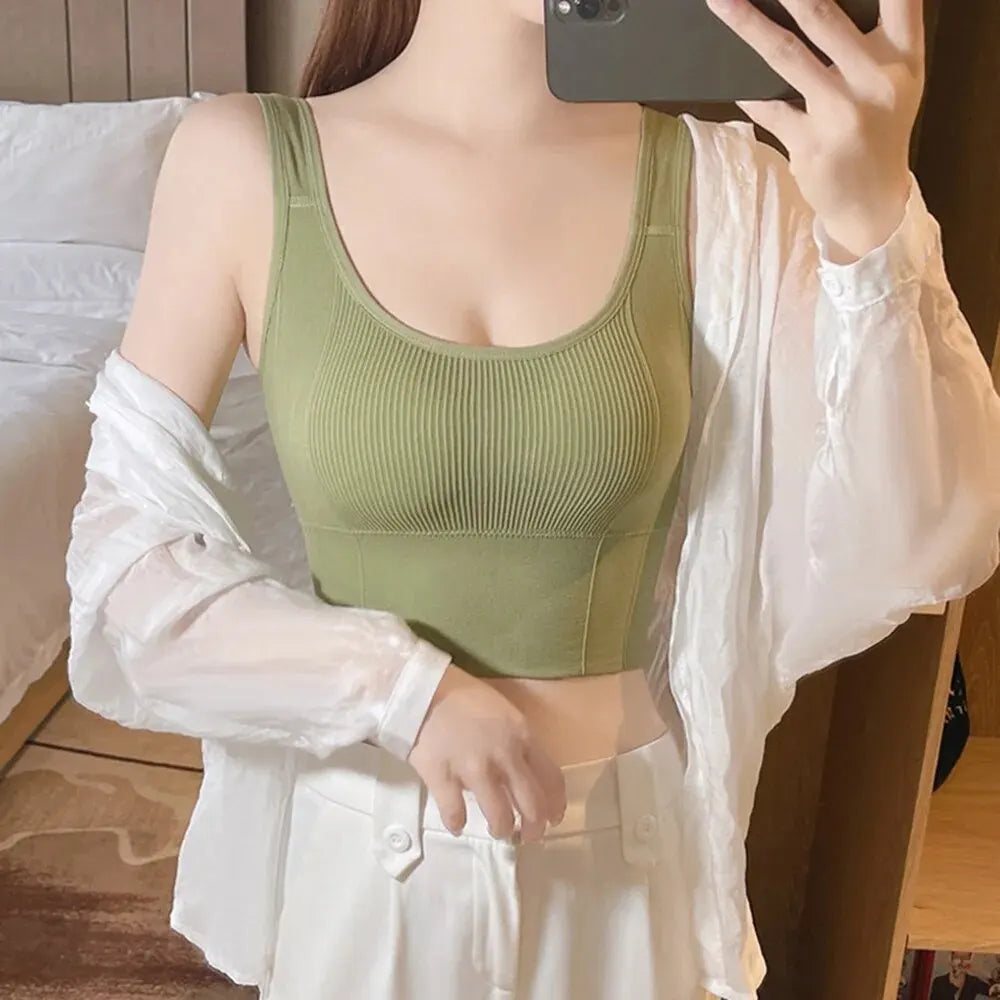 Seamless Wire Free Comfortable Padded Support Yoga Workout Sports Cropped Tops Mssza