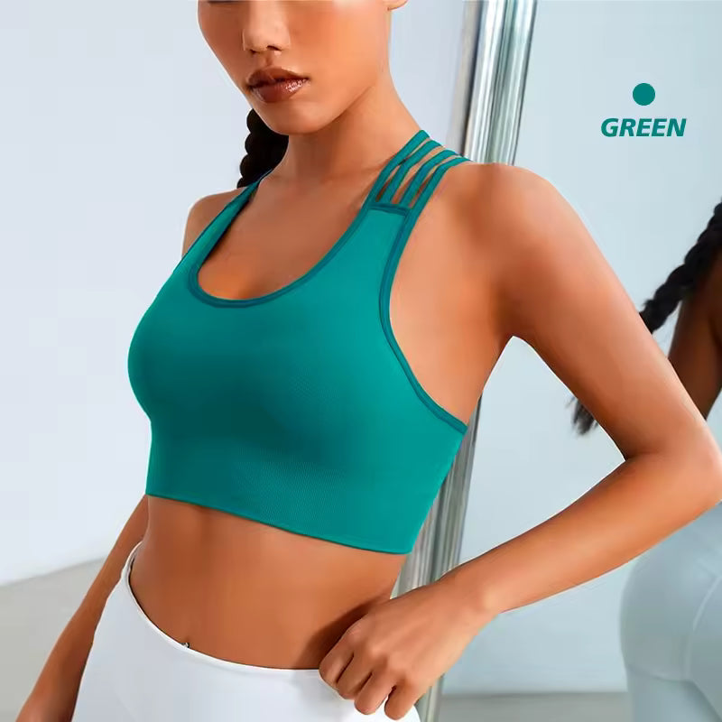 Seamless With Eight Straps Cross Solid Color High Elastic Sports Bra Mssza