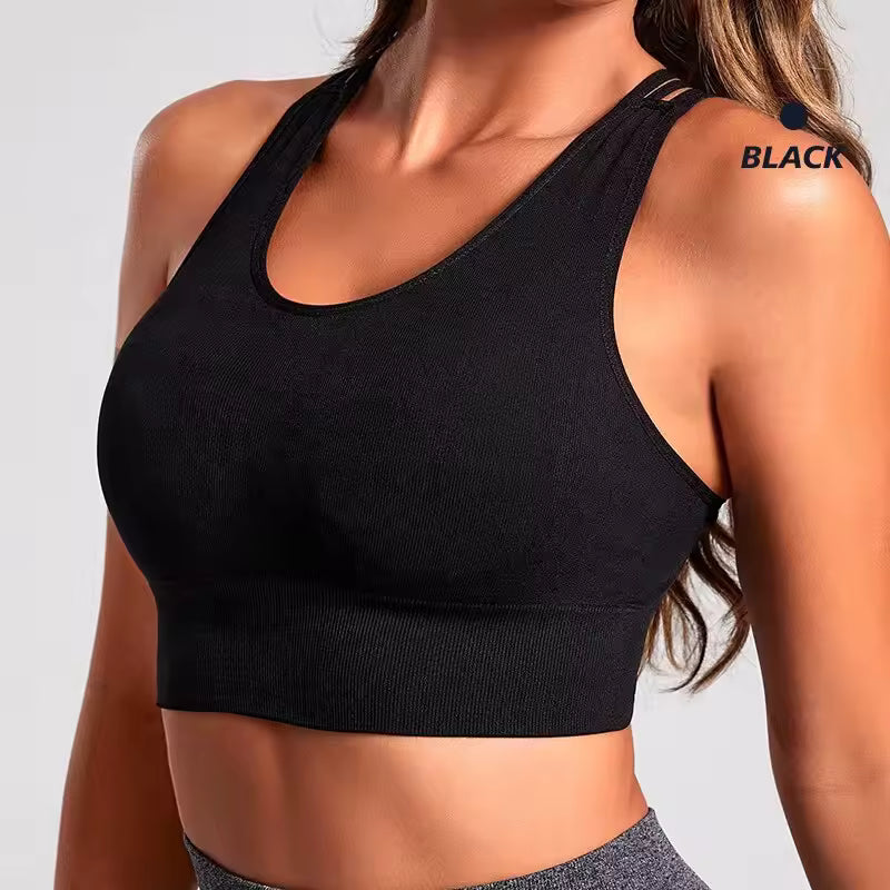 Seamless With Eight Straps Cross Solid Color High Elastic Sports Bra Mssza