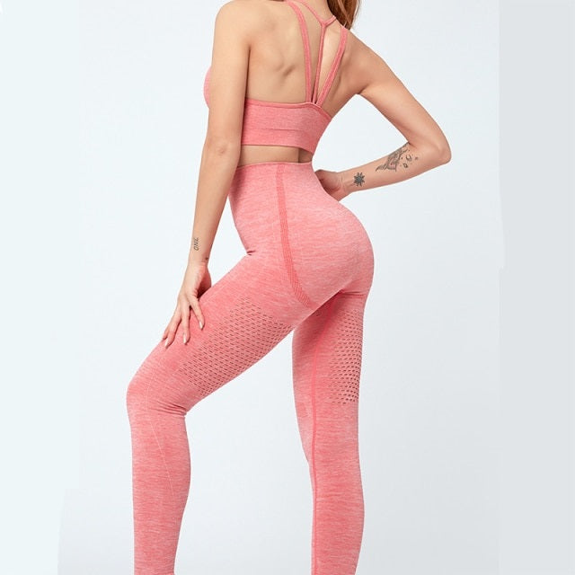 Seamless Yoga Sportswear Gym Fitness Bra Top High Waist Sports Suits Mssza