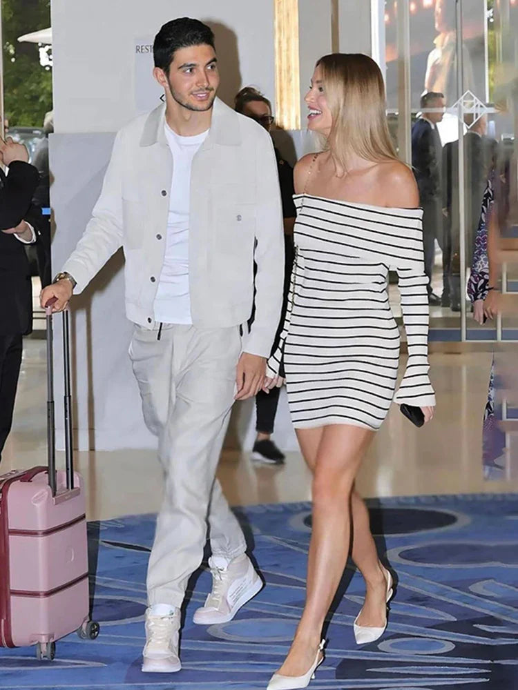 Striped Open Shoulder Dress Mssaz Desses