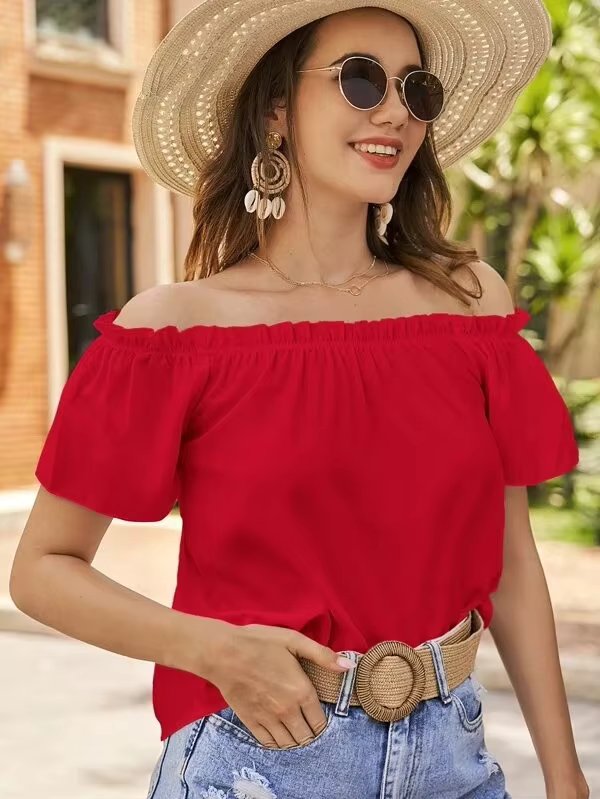 Off Shoulder Ruffle Edge Shirt Mssza