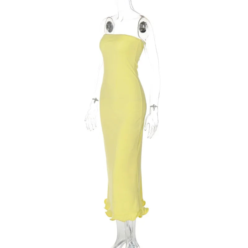 Frill Trim Tube Midi Dress Mssaz Desses