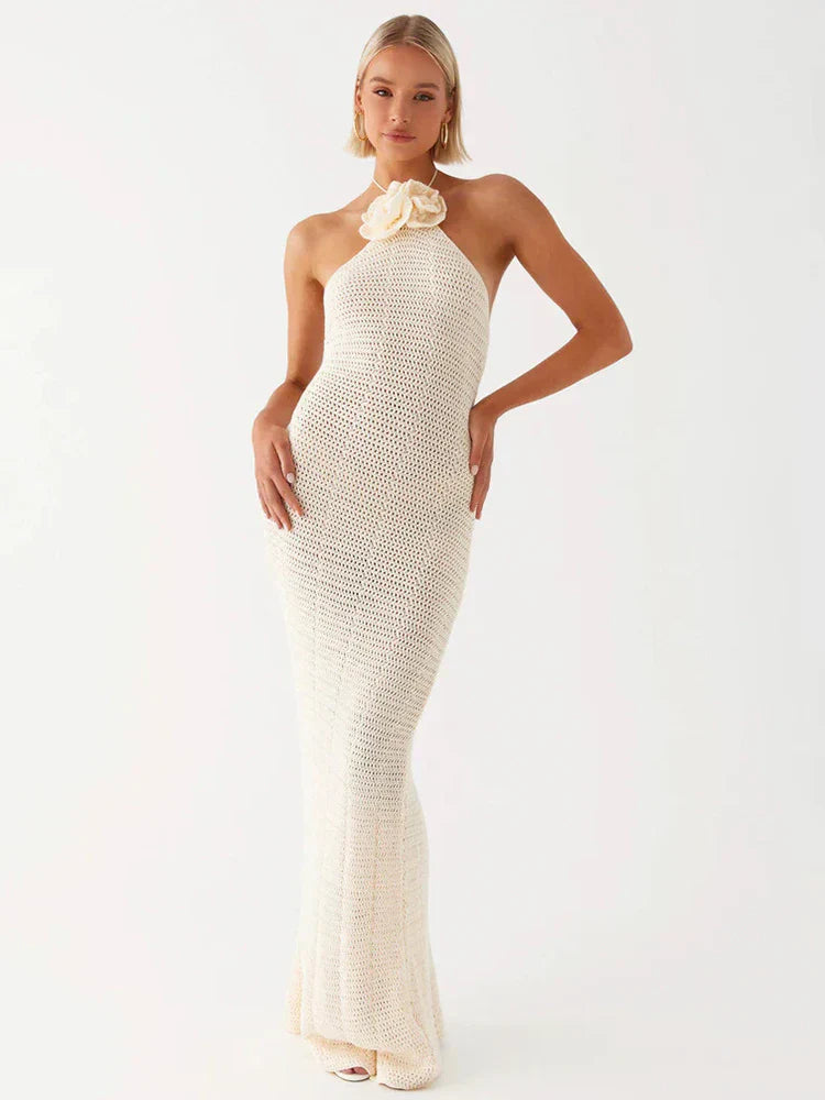 Knitted Crochet Slim Halter Beachwear Cover-Up Dress Mssaz Desses