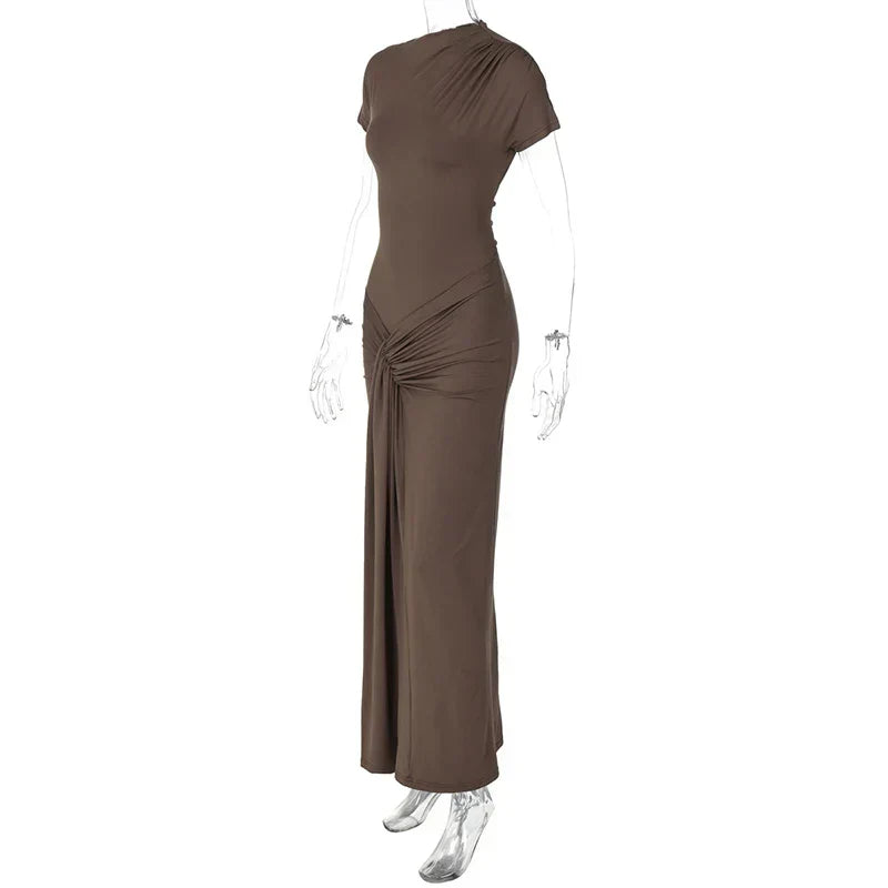 Short Sleeve Maxi Dress Curvy Silhouette & Flattering Tie-Up Mssaz Desses