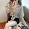 Lace Up Cardigan Long Sleeve Sun Protection Air Plus Size Chiffon Shirt Top Mssza