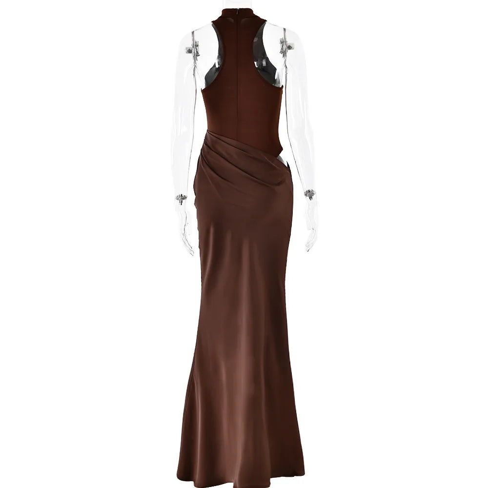 Satin Sleeveless High Neck Dress Mssaz Desses