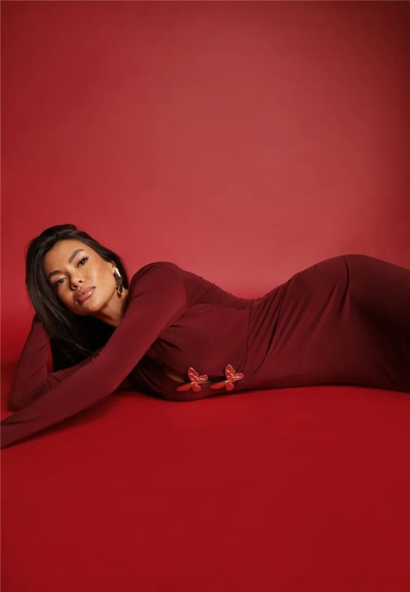 Two Butterfly Long Sleeve Maxi Dress Mssaz Desses