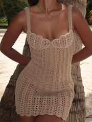 Knitted Pearl Beaded Mini Dress Mssaz Desses