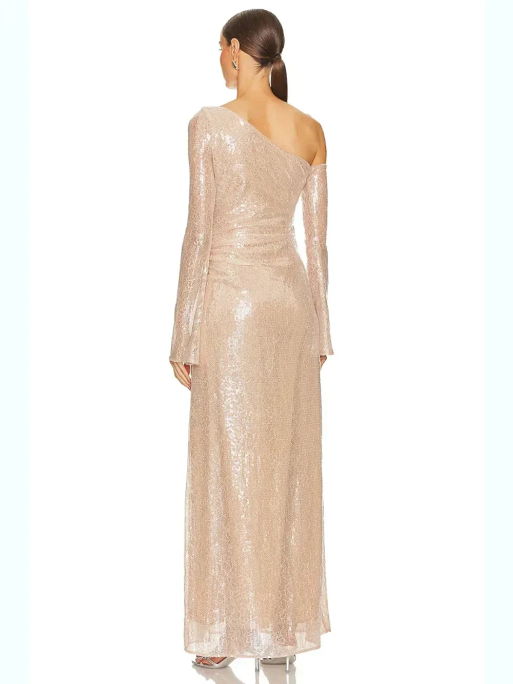 Mesh Sequin 3D Flower Long Sleeve Bodycon Maxi Dress Mssaz Desses