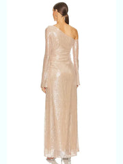 Mesh Sequin 3D Flower Long Sleeve Bodycon Maxi Dress Mssaz Desses