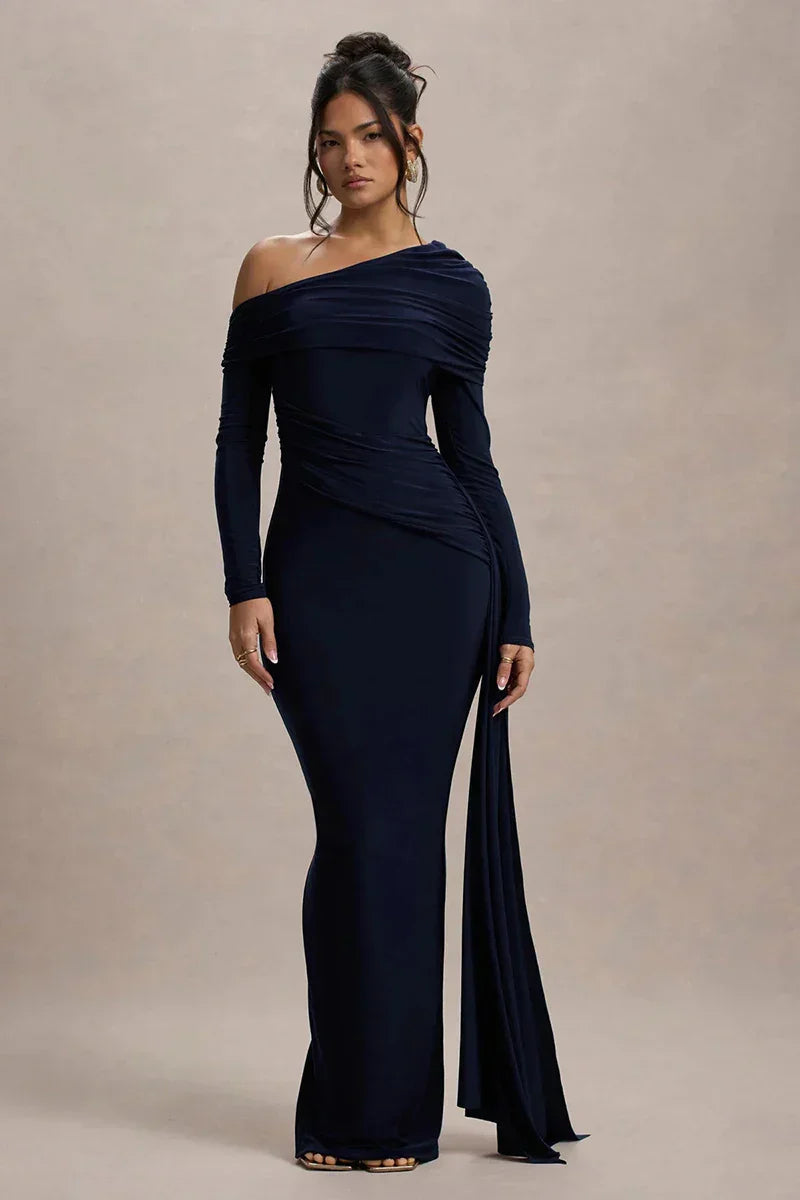 Skew Collar Long Sleeve Maxi Dress Mssaz Desses