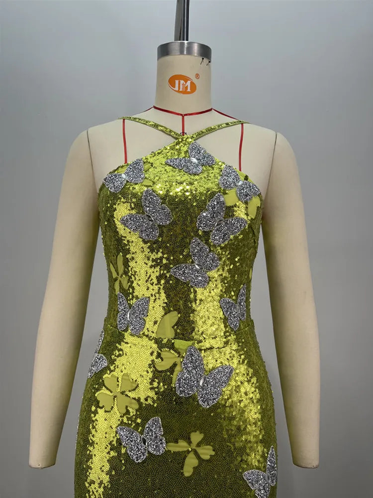Sleeveless Mesh Sequins Butterfly Mini Dress Mssaz Desses