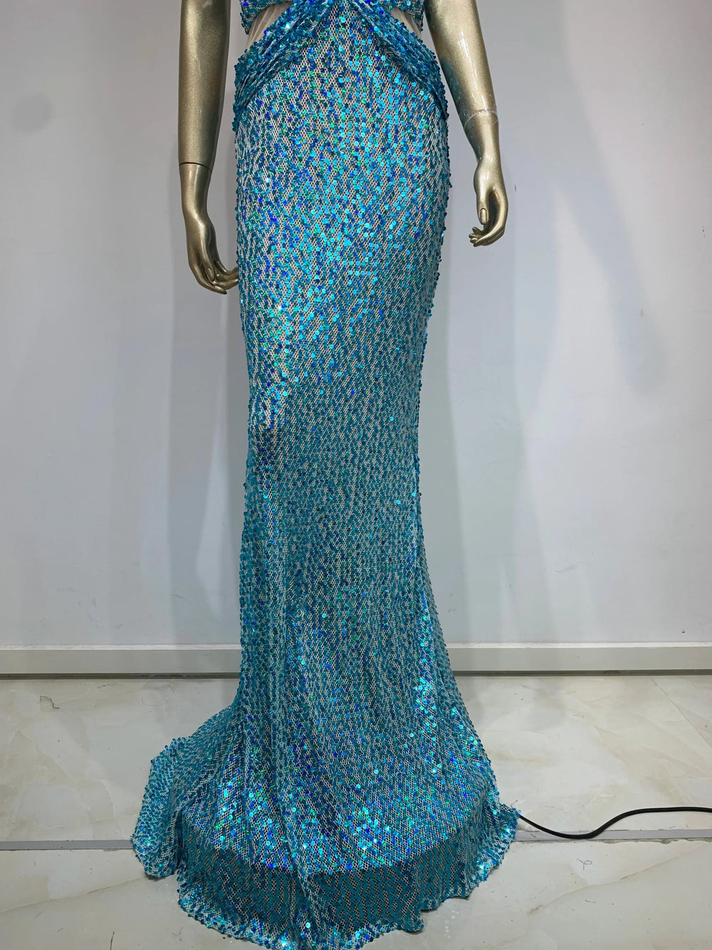 Halter Blue Sequins Sparkly Glitter Maxi Dress Mssaz Desses