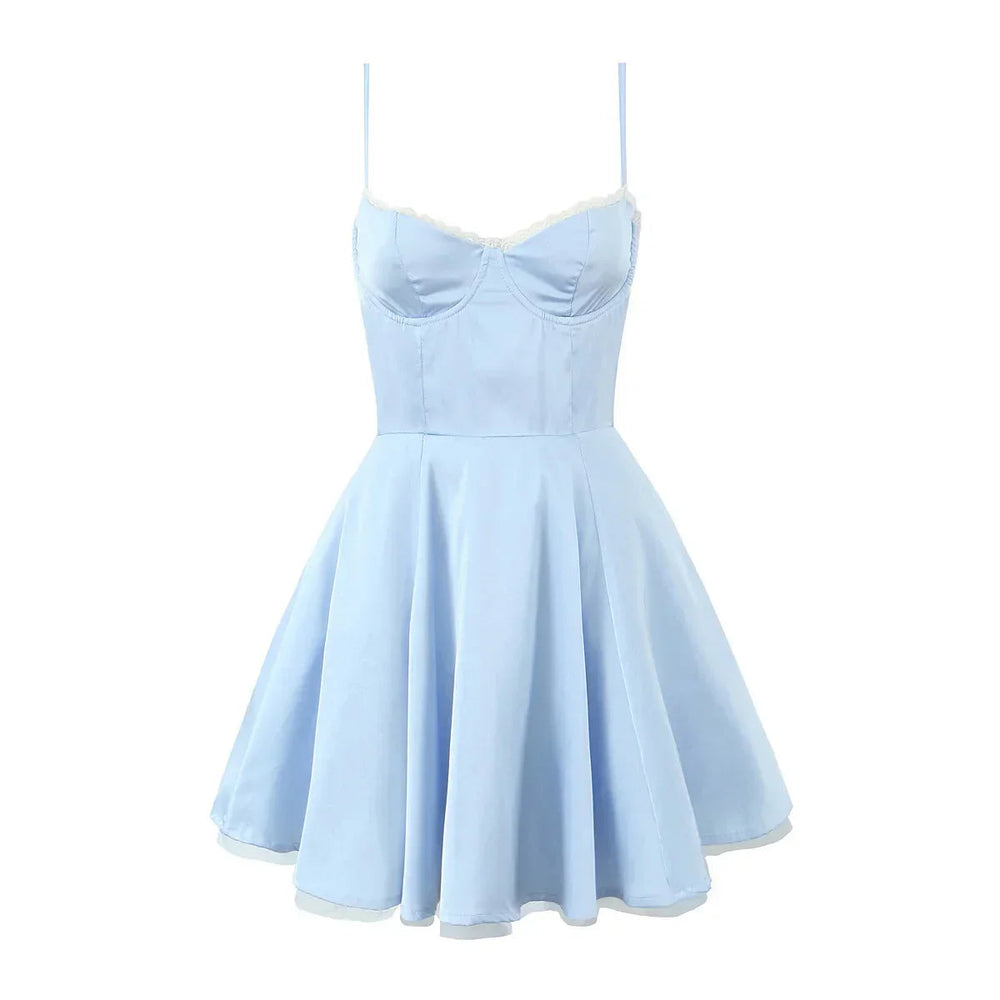 Satin Corset Style Lace 2 layers Lining Hem Mini Dress Mssaz Desses