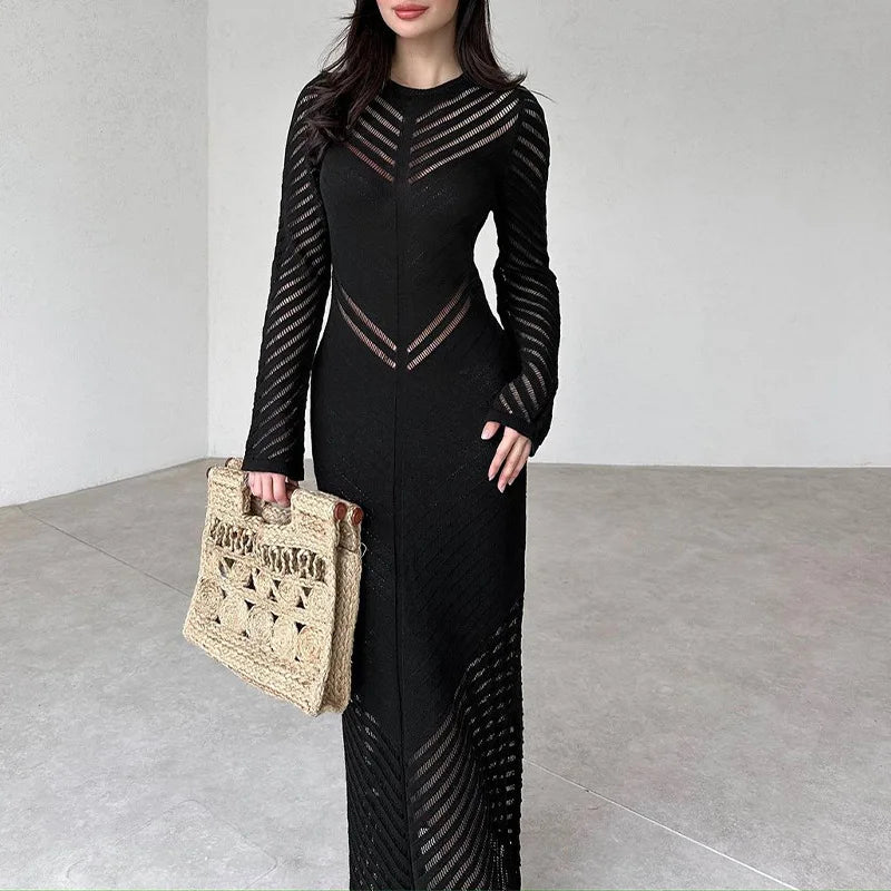 Sleeveless Patchwork Knit Maxi Dresses Mssaz Desses