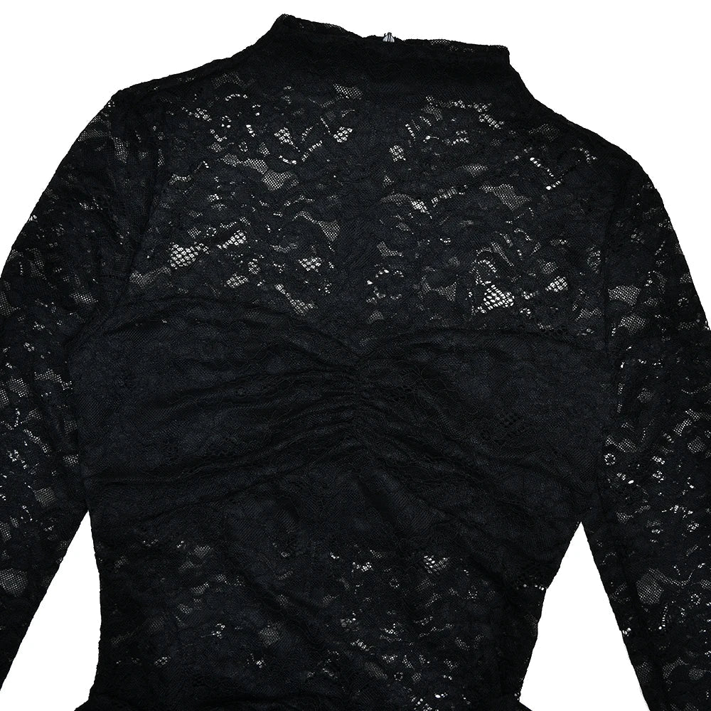 Lace Black Long Sleeve Print Floral Dress Mssaz Desses
