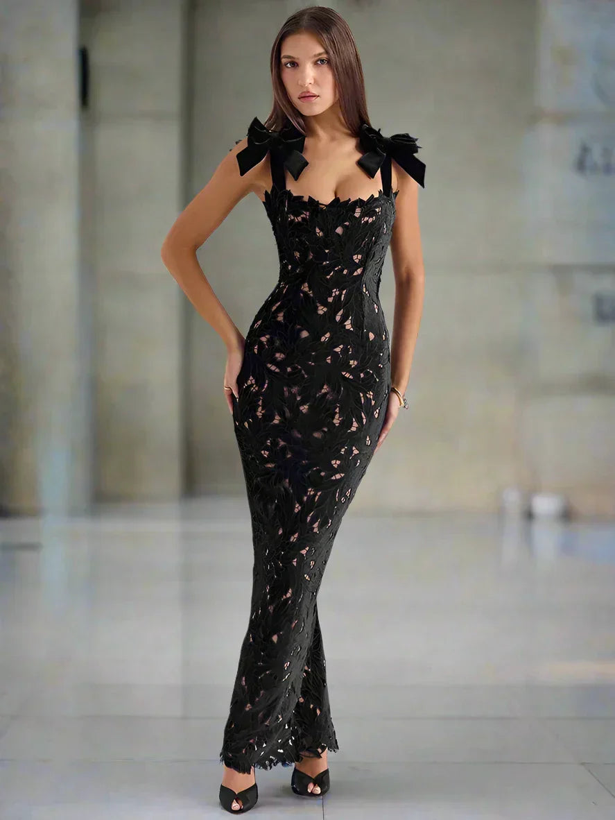 Bows Lace Bodycon Maxi Dress Mssaz Desses