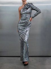 One Shoulder 3D Flower Sequin Dress Mssaz Desses