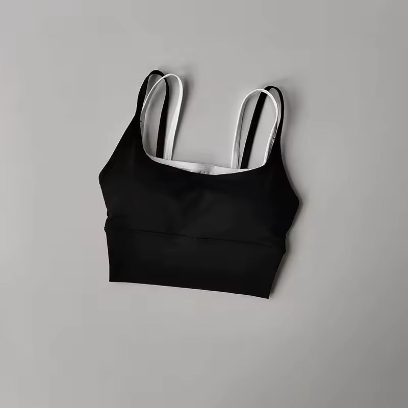 Shoulder Straps With Color Blocking Design Camisole Yoga Fitness Bra Mssza