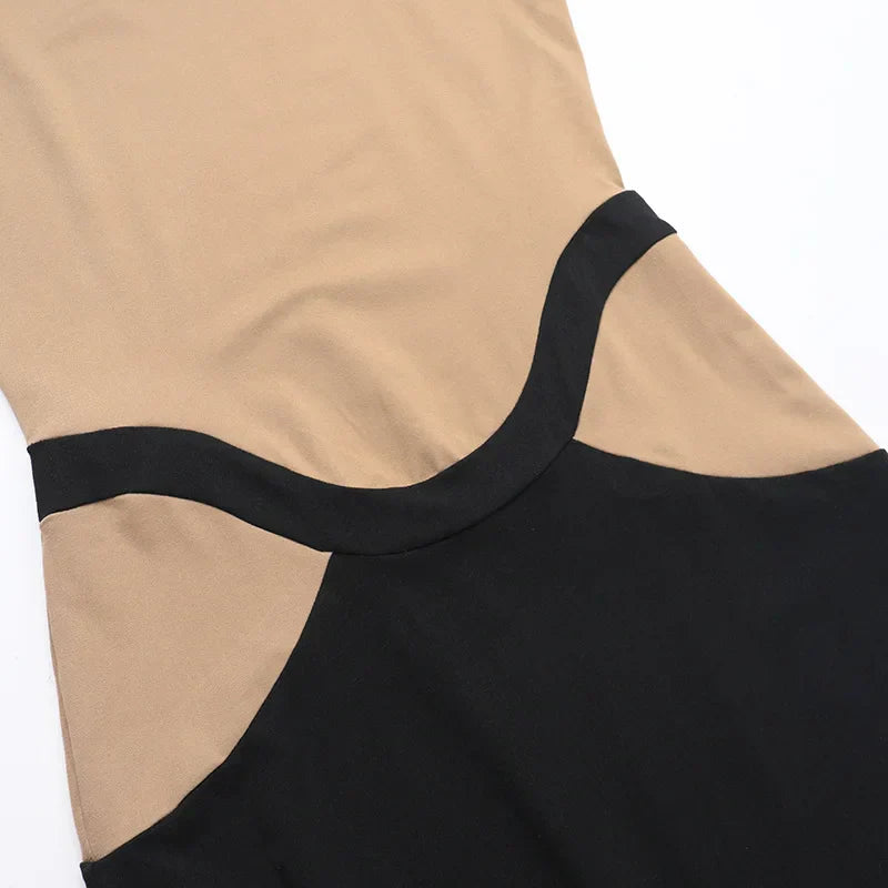 Sleeveless Patchwork Contrast Long Dress Mssaz Desses