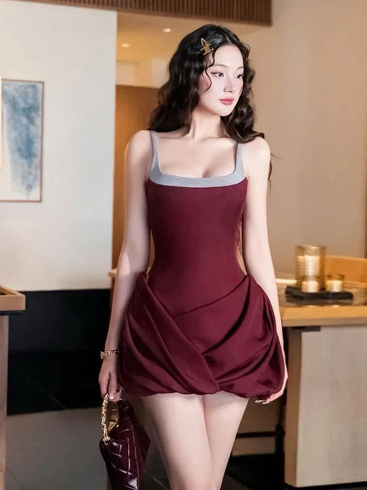 Patchwork Square Collar Ruffles Mini Dress Mssaz Desses
