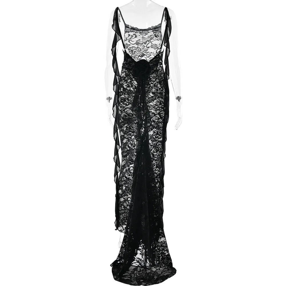 Lace Patchwork Backless Trailing Long Dress Mssaz Desses