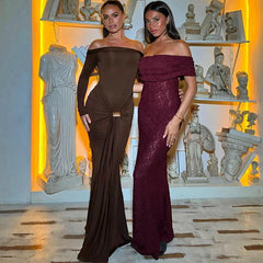 Pleated Patchwork Solid Off-Shoulder Dress Mssaz Desses