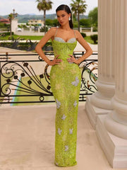 Mint Green Mesh Sequins Maxi Dress Mssaz Desses