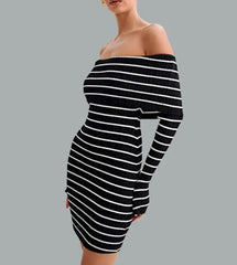 Striped Open Shoulder Dress Mssaz Desses