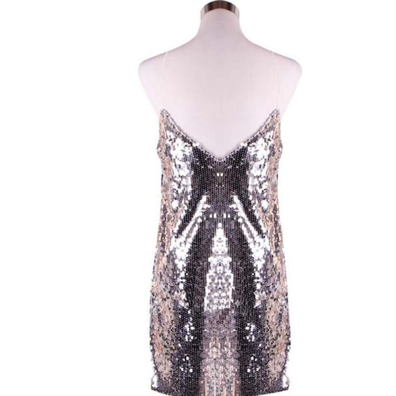 Sequin Mini Dress Spaghetti Strap Deep V-neck Dress  Sleeveless Party Dresses Mssaz Desses