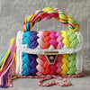 Sequined Handmade Crochet Woven Fabric Strip Handbag Purses Mssza