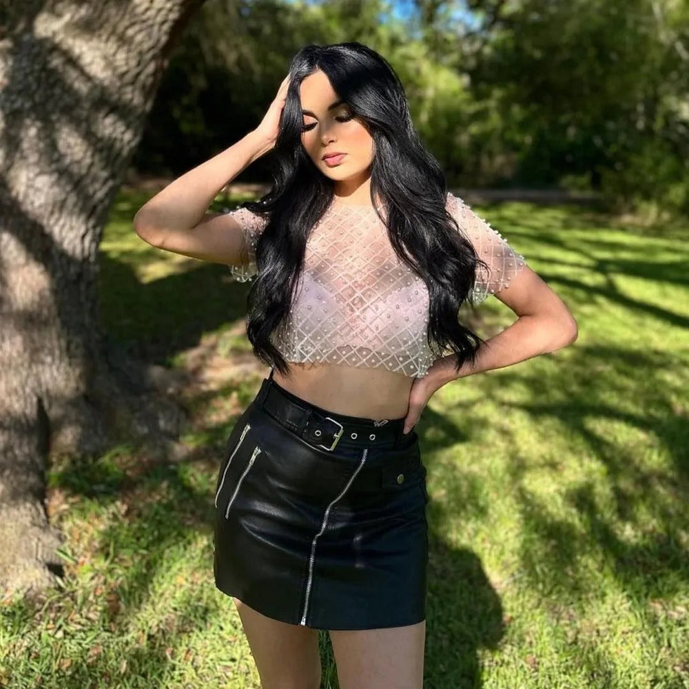 Sequins Glitter T-shirt See Through Sheer Mesh Short Sleeve Tops Transparent Sparkle Crop Tops Mssza